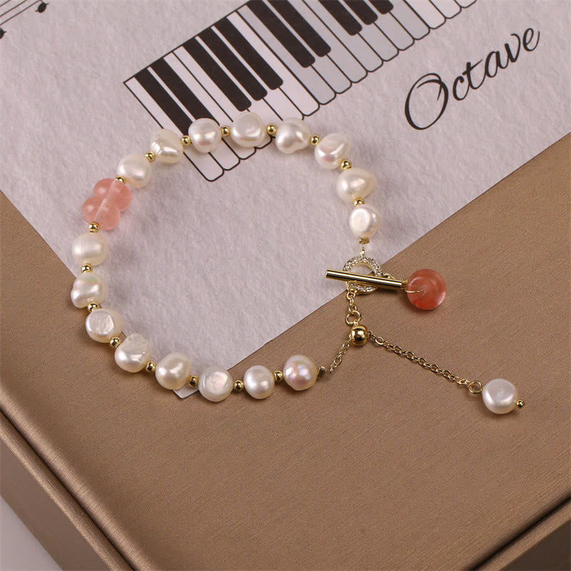 Fortune Jewel Pearl Green Strawberry Quartz Bead Healing Chain Bracelet