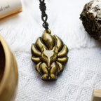 Fortune Jewel Natural Fluorite Gold Sheen Obsidian Fox Pendant Protection Necklace