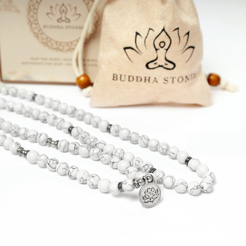 Fortune Jewel White Turquoise Lotus Mala Healing Bracelet
