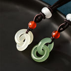 Fortune Jewel Natural Hetian Cyan Jade White Jade Double Peace Buckle Success Necklace Pendant