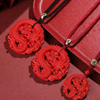 Fortune Jewel Year of the Dragon 925 Sterling Silver Natural Cinnabar Copper Coin Luck Necklace Pendant