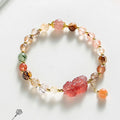 Fortune Jewel Natural Rutilated Quartz Strawberry Quartz PiXiu Wealth Bracelet