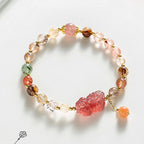 Fortune Jewel Natural Rutilated Quartz Strawberry Quartz PiXiu Wealth Bracelet