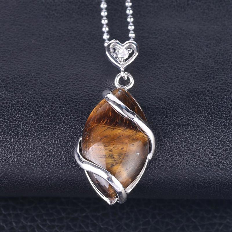 Fortune Jewel Marquise Pattern Natural Crystal Stone Charm Necklace Pendant