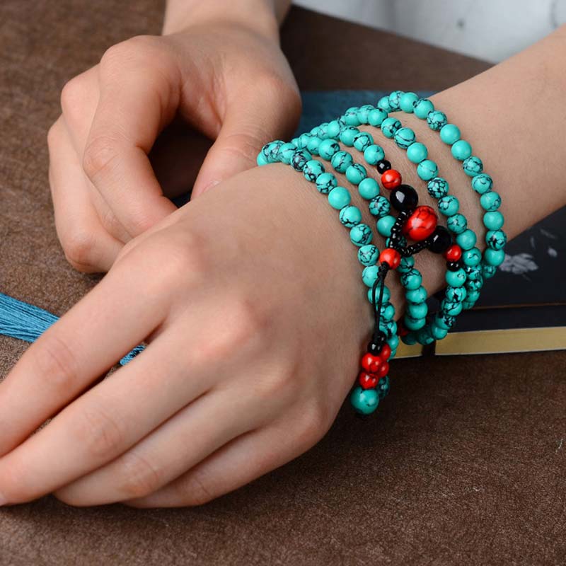 Fortune Jewel Turquoise Black Onyx Red Turquoise Bead Protection Bracelet