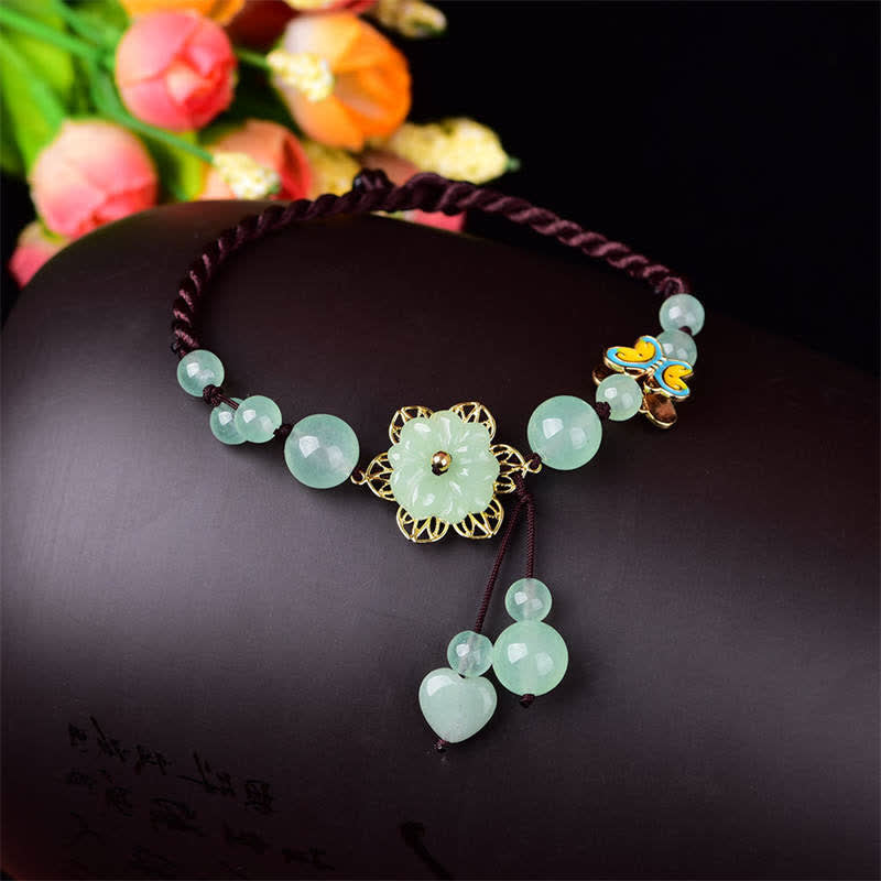 Fortune Jewel Flower Jade Butterfly Luck Abundance Charm Anklet