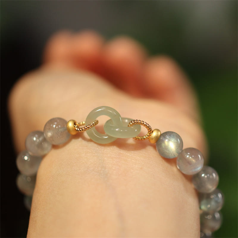 Fortune Jewel Natural Moonstone Heitan Jade Peace Buckle Healing Bracelet