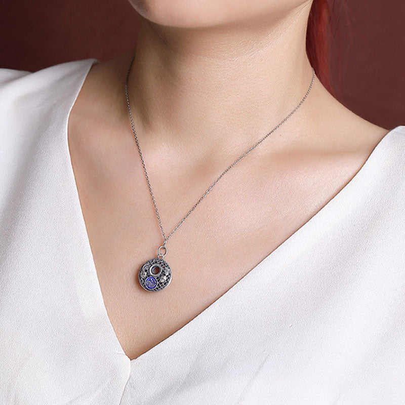 Fortune Jewel 999 Sterling Silver Koi Fish Fu Character Lotus Peace Buckle Wealth Necklace Pendant Fortune Jewel