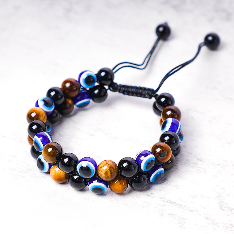 Fortune Jewel Evil Eye Hematite Tiger Eye Protection Beaded Bracelet