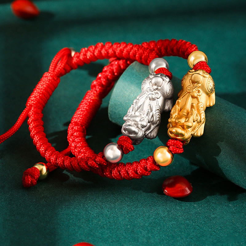 Fortune Jewel 999 Sterling Silver PiXiu Wealth King Kong Knot String Braided Kids Child Bracelet