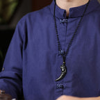 Fortune Jewel Natural Black Jade Chinese Zodiac Dragon Tooth Pattern Protection Necklace Pendant Fortune Jewel