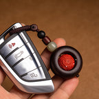 Fortune Jewel Tibet Om Mani Padme Hum PiXiu Copper Coin Small Leaf Red Sandalwood Cinnabar Protection Key Chain