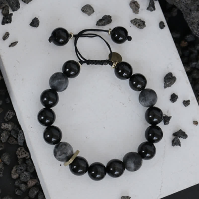 Fortune Jewel Black Obsidian Black Glitter Stone Purification Bracelet