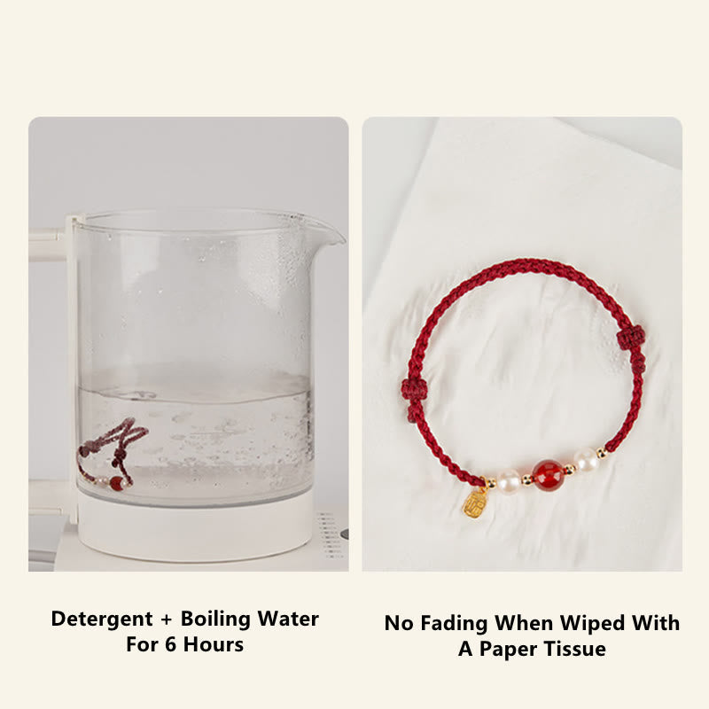Fortune Jewel 925 Sterling Silver Good Fortune Fu Character Agate Pearl Red String Braid Bracelet