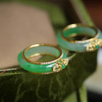Fortune Jewel 18K Gold Plated Natural Green Chalcedony Strength Ring