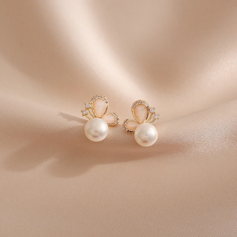 Fortune Jewel 18k Gold Plated Pearl Butterfly Love Freedom Stud Earrings