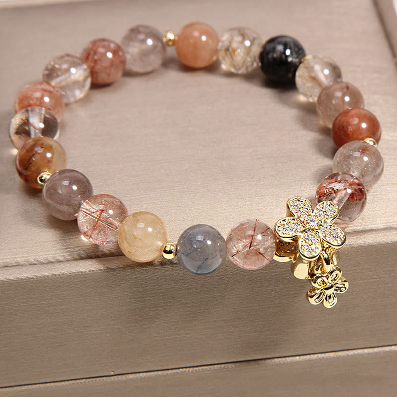 Fortune Jewel Multicolored Rutilated Quartz Citrine Wealth Protection Flower Bracelet