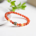 Fortune Jewel 925 Sterling Silver Chinese Zodiac Natal Buddha Amulet Red Agate Amber Self-acceptance Bracelet