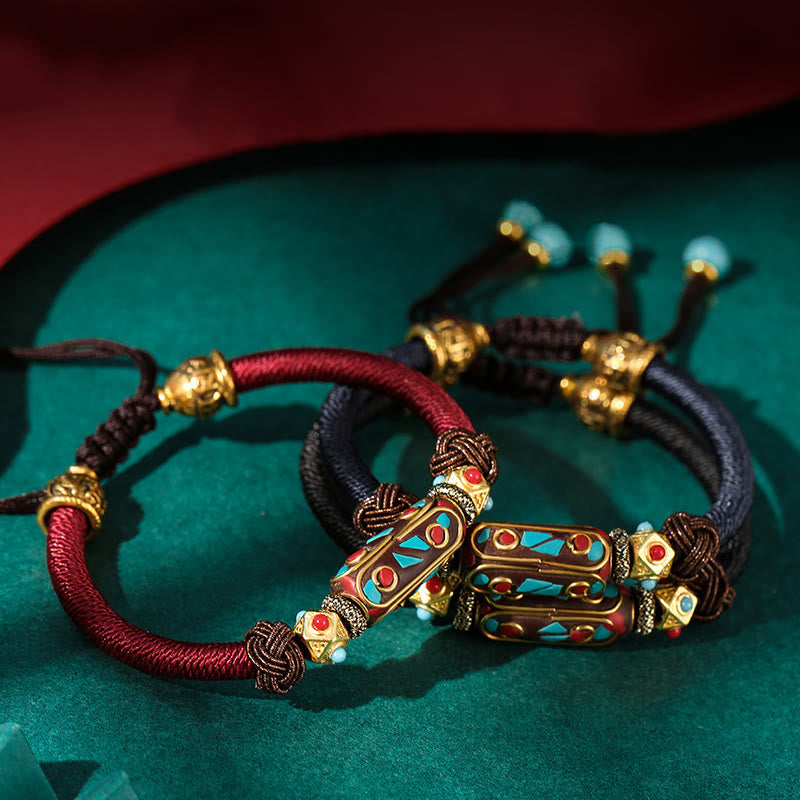 Fortune Jewel Handmade Tibetan Turquoise Om Mani Padme Hum Strength Braided Bracelet