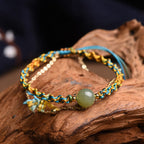 Fortune Jewel Handmade Colorful Rope Luck Jade Bead Abundance Double Layer Bracelet