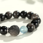 Fortune Jewel Natural Silver Sheen Obsidian Cat Head Fox Planet Protection Bracelet