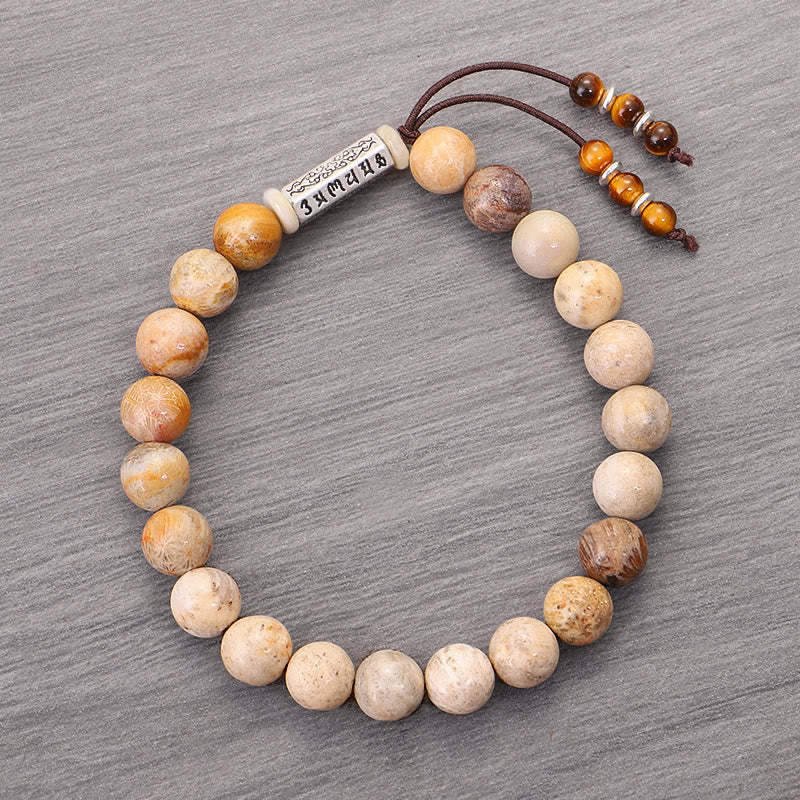 Fortune Jewel Weathered Stone Om Mani Padme Hum Strengthen Bracelet