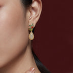 Fortune Jewel Water Drop White Jade Red Agate Butterfly Protection Drop Dangle Earrings