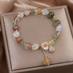Fortune Jewel Strawberry Quartz Rutilated Quartz Fluorite Flower Healing Bracelet