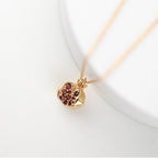 Fortune Jewel 925 Sterling Silver 18k Gold Plated Pomegranate Garnet Crystal Passion Charm Necklace Pendant