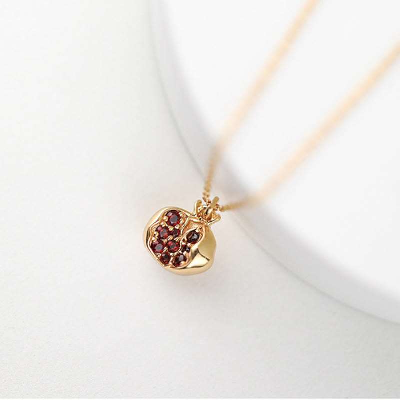 Fortune Jewel 925 Sterling Silver 18k Gold Plated Pomegranate Garnet Crystal Passion Charm Necklace Pendant