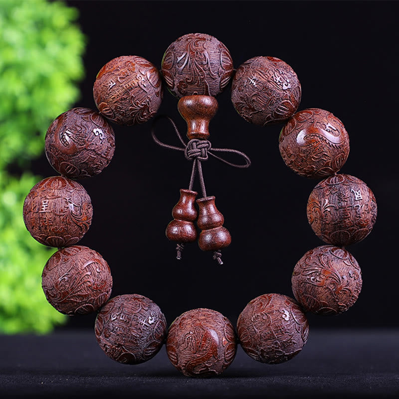 Fortune Jewel Chinese Zodiac Rosewood Ebony Copper Coin PiXiu Carved Warmth Bracelet