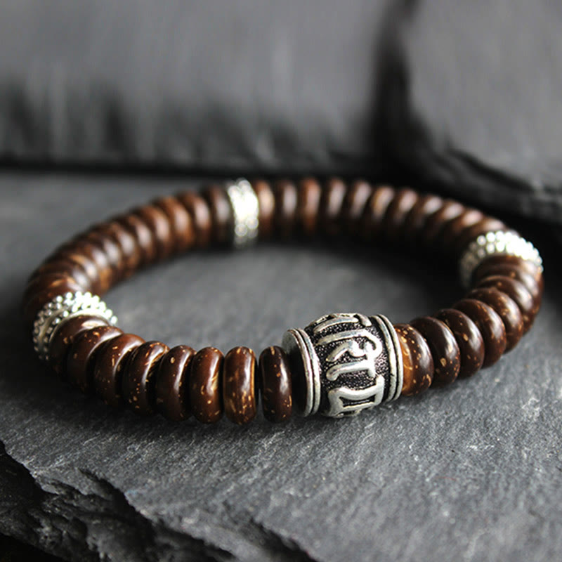 Fortune Jewel Natural Tibetan Coconut Shell Om Mani Padme Hum Positive Bracelet