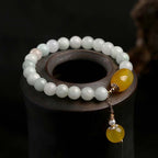 Fortune Jewel Natural White Jade Agate Protection Bracelet