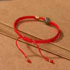 Fortune Jewel 925 Sterling Silver Hetian Jade Blessing Wealth Red String Bracelet