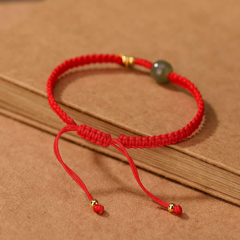 Fortune Jewel 925 Sterling Silver Hetian Jade Blessing Wealth Red String Bracelet