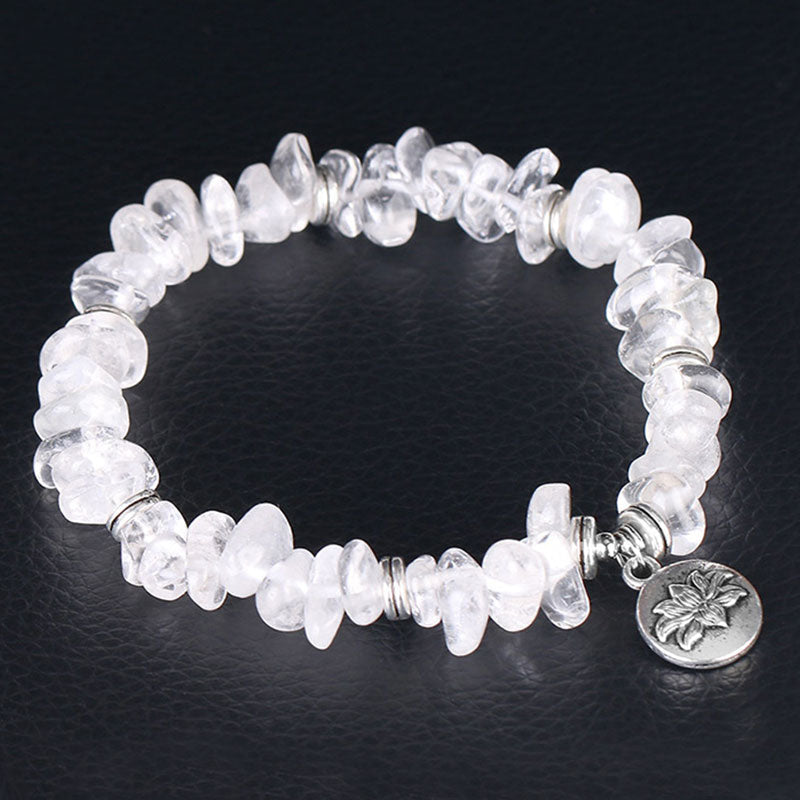 Fortune Jewel Natural White Crystal Lotus Healing Bracelet