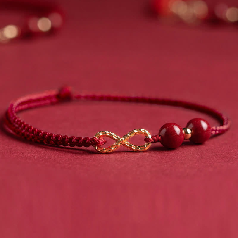 Fortune Jewel Cinnabar Blessing Red String Golden Infinity Symbol Bracelet Anklet
