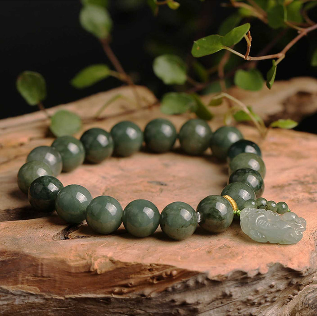 Buddha & Karma Green Jade Bracelet with Pixiu - Invite Wealth & Calming Energies