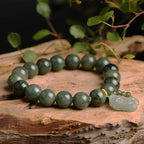 Buddha & Karma Green Jade Bracelet with Pixiu - Invite Wealth & Calming Energies