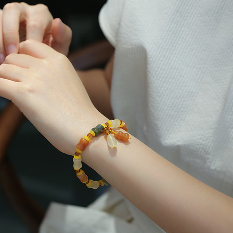 Fortune Jewel Natural Golden Silk Jade Gourd Wealth Charm Bracelet