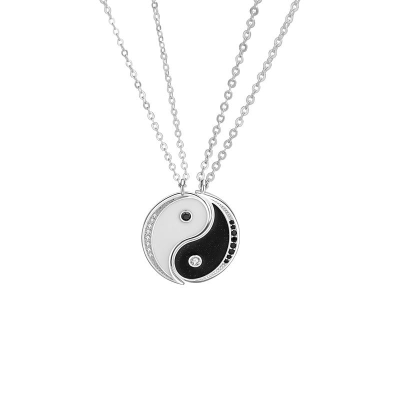 Fortune Jewel 925 Sterling Silver Yin Yang Symbol Harmnoy Necklace Pendant Fortune Jewel