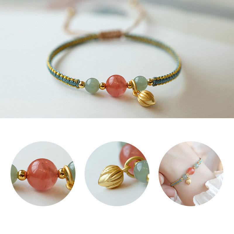 Fortune Jewel Red Agate Jade Lotus Confidence Calm String Bracelet