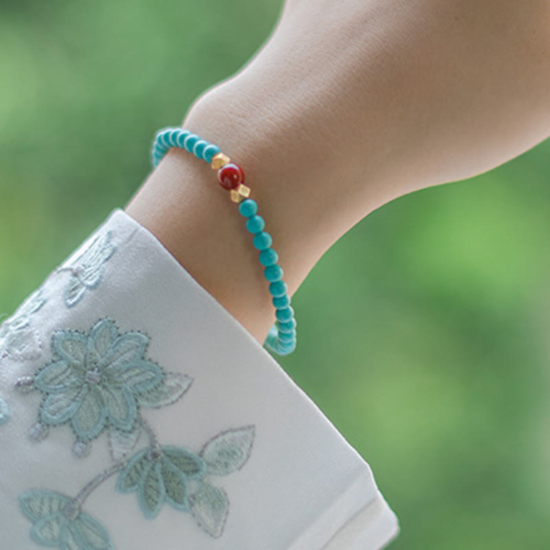 Fortune Jewel Turquoise Red Agate Beaded Protection Bracelet