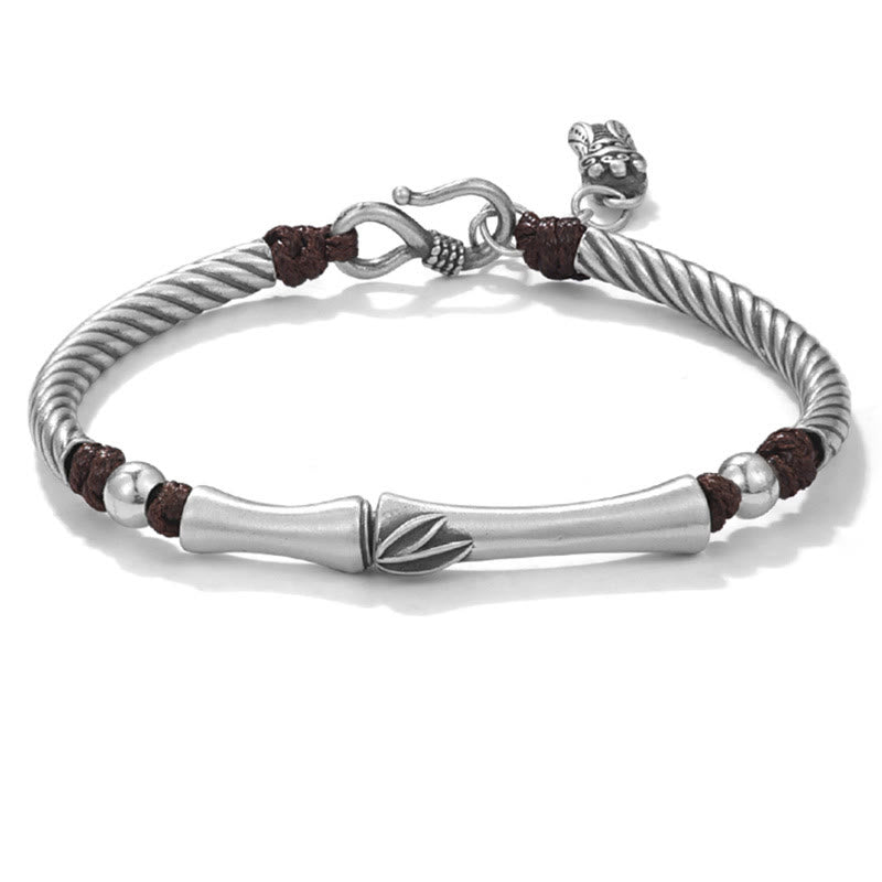 Fortune Jewel 999 Sterling Silver Bamboo Pattern Cicada Luck Wealth Bracelet