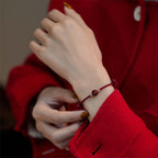 Fortune Jewel Cinnabar Jade Lotus Calm Red String Weave Bracelet