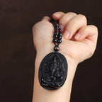 Fortune Jewel Tibetan Obsidian Ganesh Ganpati Elephant Wealth Amulet Necklace