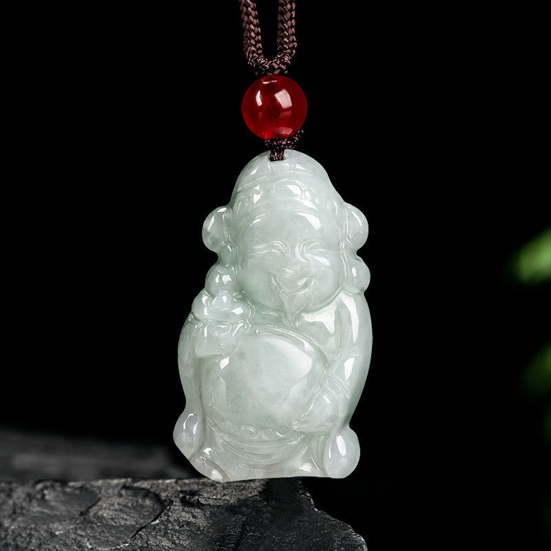 Fortune Jewel Natural Jade Chinese God of Wealth Caishen Ingot Luck Necklace Pendant