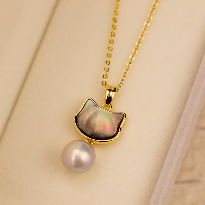 Fortune Jewel Natural Pearl Copper Cat Healing Necklace Pendant Earrings