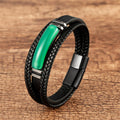 Fortune Jewel Natural Stone Green Agate Power Multilayered Braided Leather Bracelet