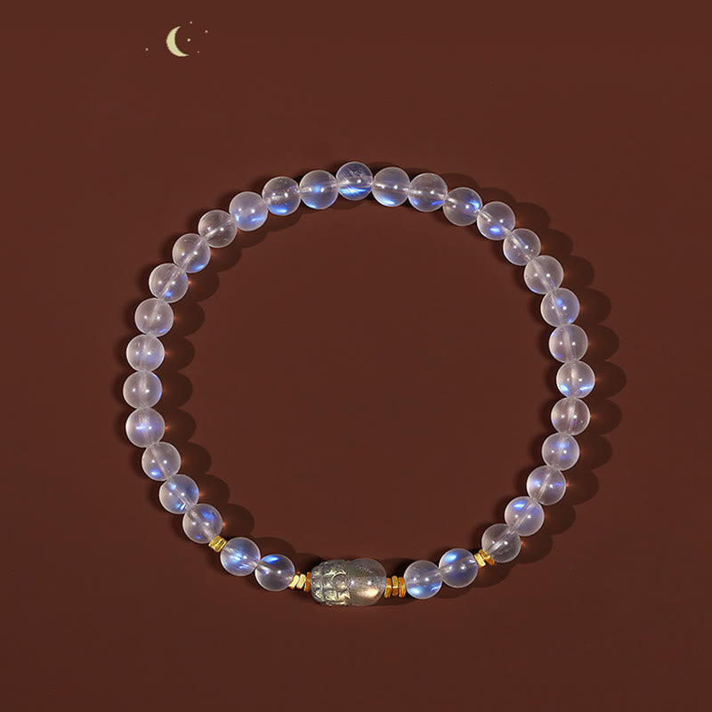Fortune Jewel 925 Sterling Silver Plated Gold Natural Moonstone PiXiu Healing Bracelet